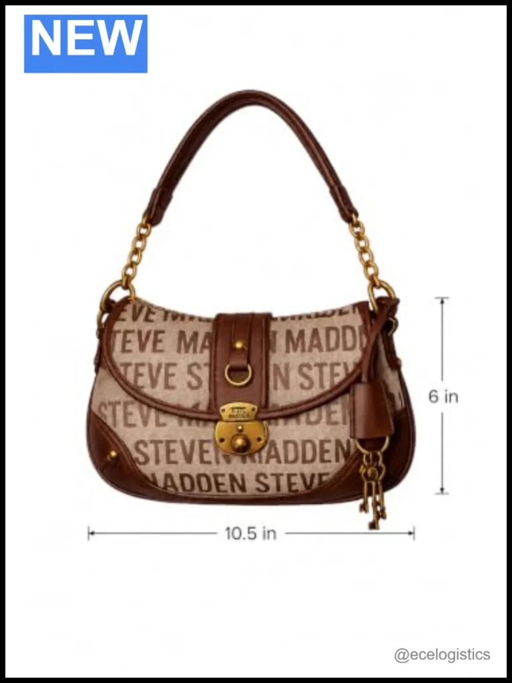 Faux Leather Logo Print Shoulder Bag with Chain Strap